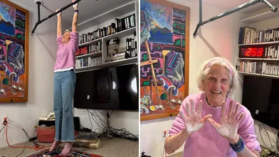 90-year-old fitness inspiration, dead hang world record, Ann Crile Esselstyn, oldest woman fitness record, senior strength training, Guinness World Record dead hang, 90-year-old Ohio woman record
