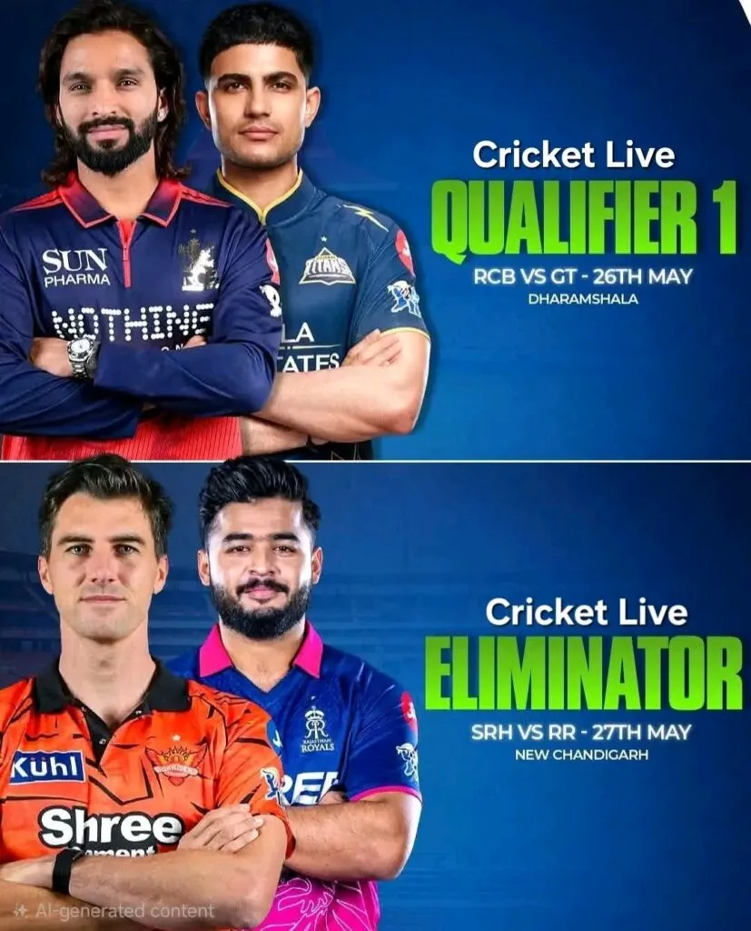 IPL 2026 Playoffs, IPL 2026 Qualifier 1, RCB vs GT Qualifier 1, RR vs SRH Eliminator, IPL 2026 Playoff Schedule, IPL 2026 Qualified Teams, IPL 2026 Points Table, IPL 2026 Eliminator Match, IPL 2026 Qualifier Match, Rajasthan Royals Qualified, RCB vs GT Match Date, IPL 2026 Dharamshala Match, IPL 2026 Chandigarh Match, IPL 2026 Latest News, IPL Playoffs 2026 Teams, IPL 2026 Final Road, Who qualified for IPL 2026 playoffs, IPL 2026 playoff schedule and venue, RCB vs GT qualifier 1 date and time, Rajasthan Royals playoff qualification news, IPL 2026 eliminator RR vs SRH, IPL 2026 playoff format explained, Which teams reached IPL 2026 playoffs, IPL 2026 latest points table update, Gujarat Titans playoff qualification, Sunrisers Hyderabad playoff scenario, IPL playoff race 2026, IPL knockout matches 2026, Virat Kohli qualifier match, Shubman Gill GT playoffs, RR playoff comeback, Punjab Kings eliminated IPL 2026
